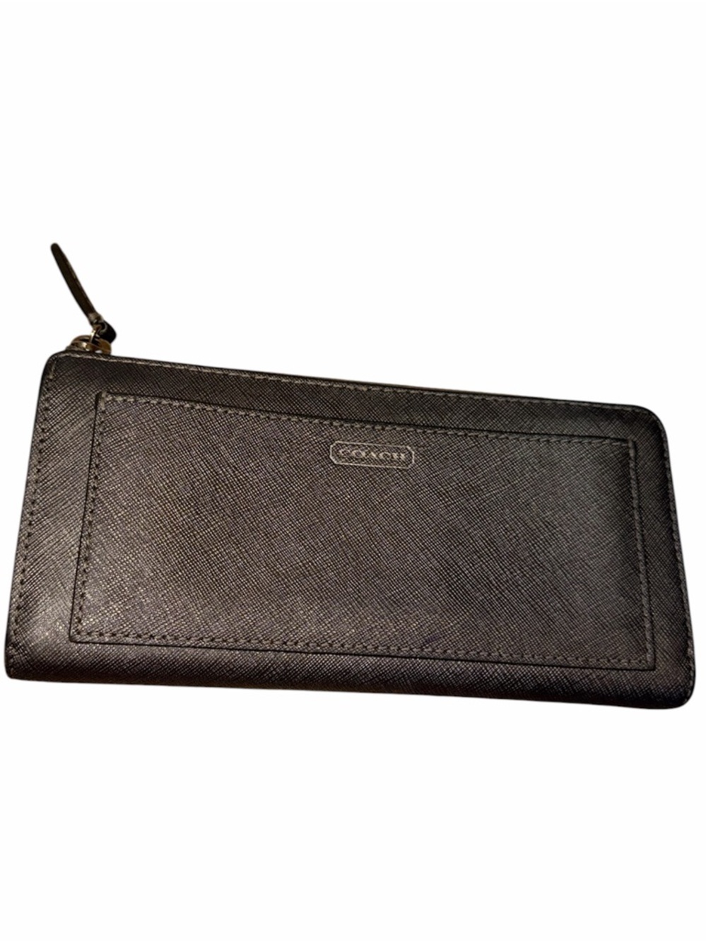 COACH Silver Grey Large Zippered Cross Grain Leather Women’s Wallet